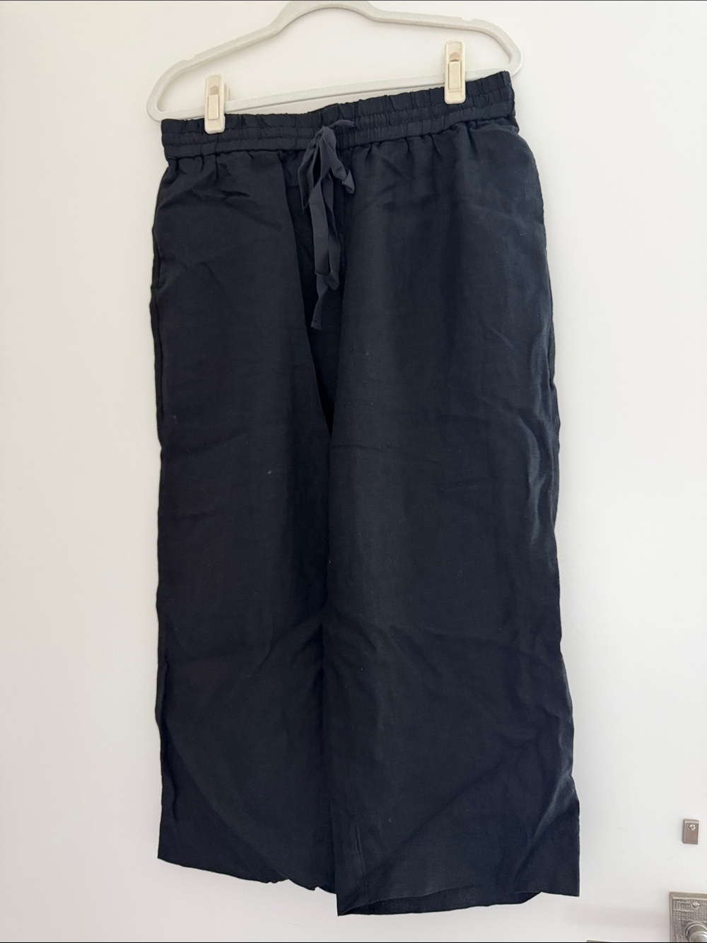 J. Crew Black Linen-Blend Drawstring Wide Leg Pants